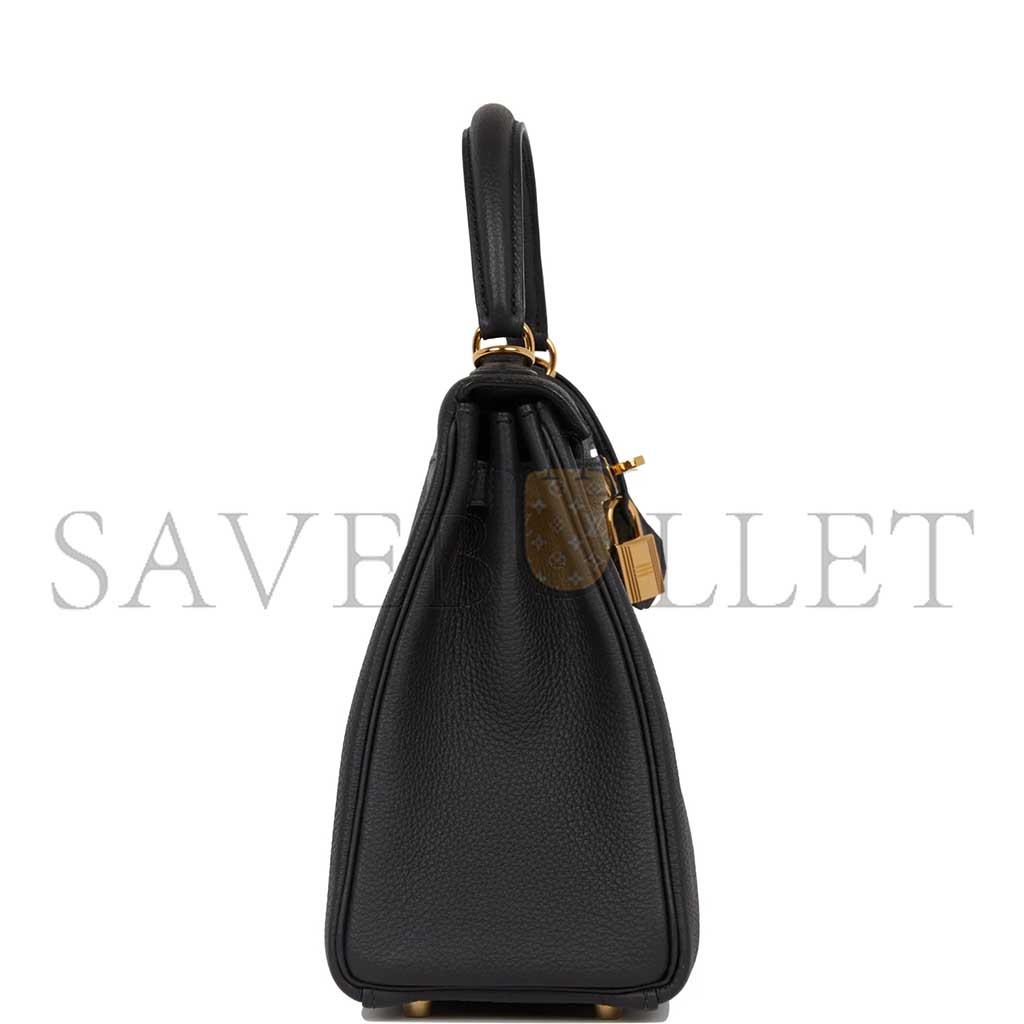 HERMÈS MASTER KELLY 25 RETOURNE BLACK TOGO GOLD HARDWARE (25*17*7cm)